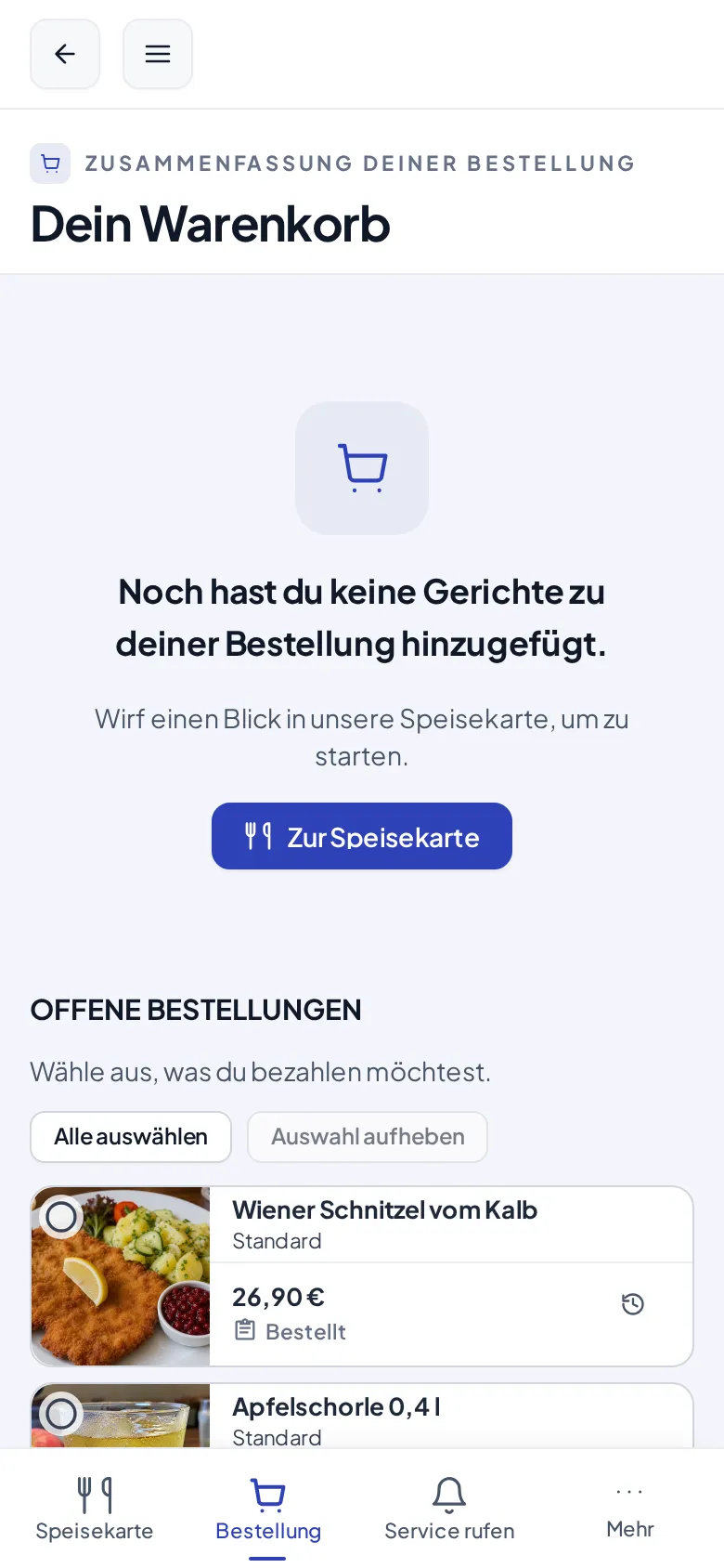 Nach dem Abschicken: die Artikel stehen unter „Offene Bestellungen“ mit dem Status „Bestellt“