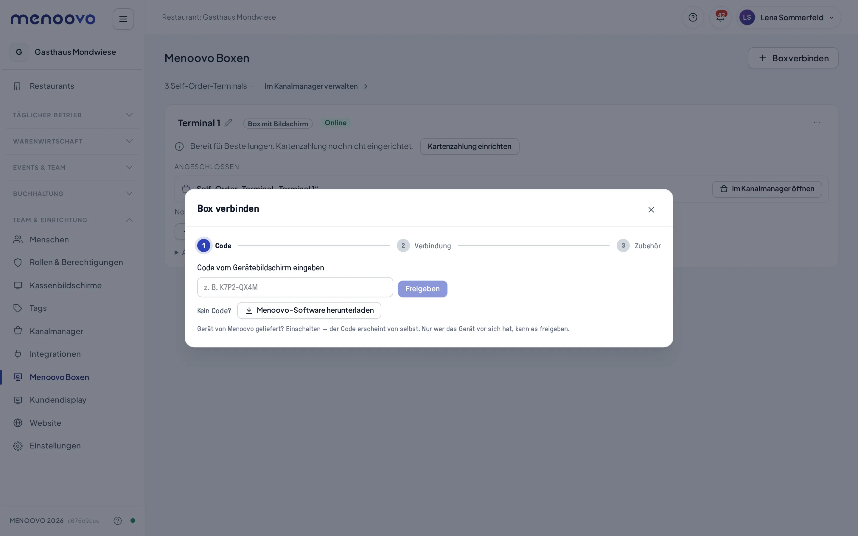 Der Dialog Gerät verbinden im Schritt Code mit dem Feld für den Gerätecode