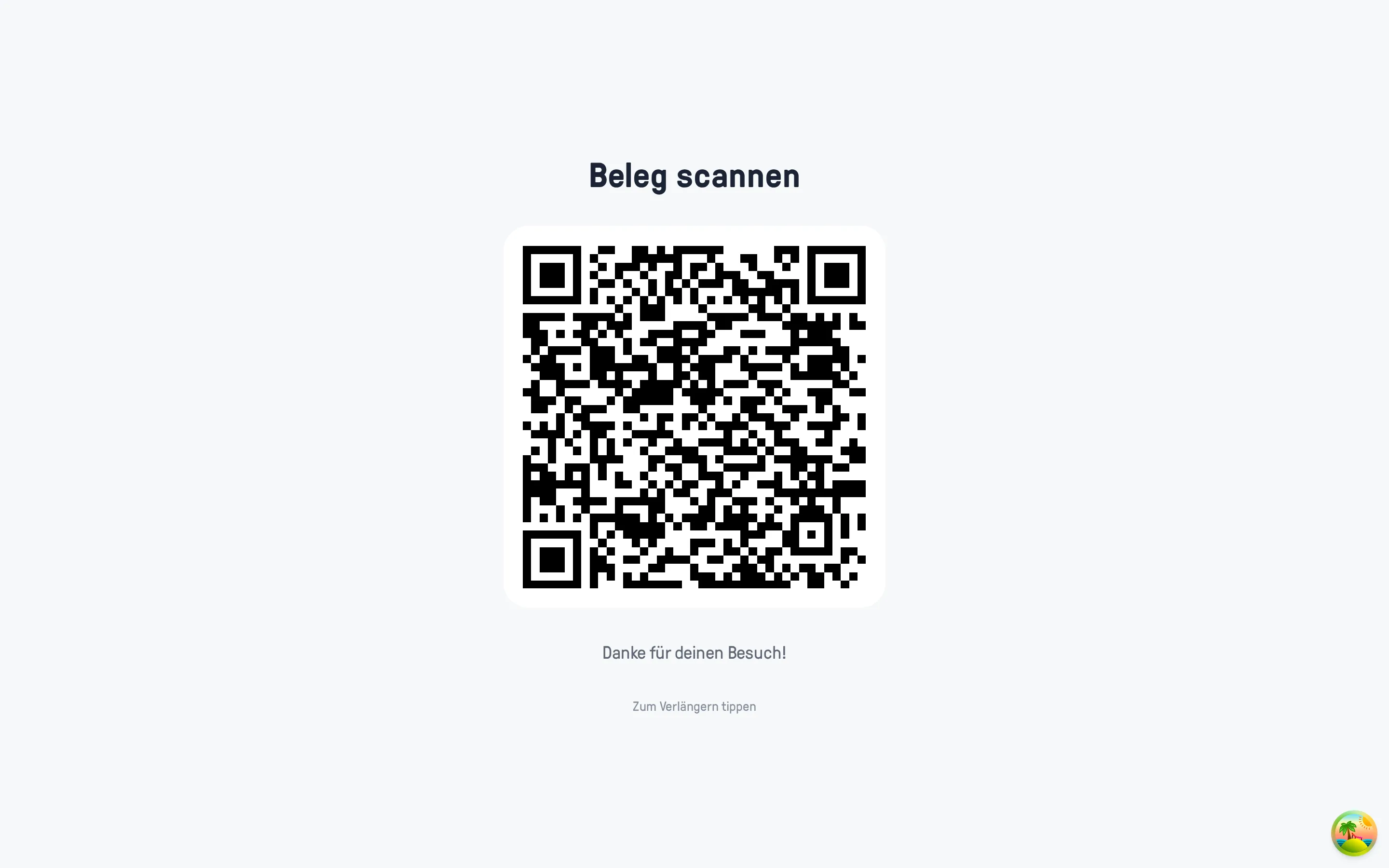 Kundendisplay nach erfolgreicher Zahlung: Beleg-QR-Code zum Scannen, „Danke für deinen Besuch!“