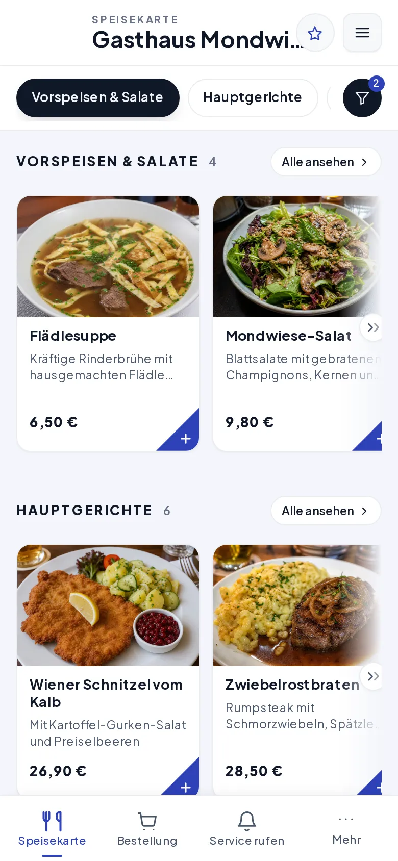 Die obere Leiste nach dem Anwenden mit einem Kreis mit der Zahl „2“ am Trichter-Symbol