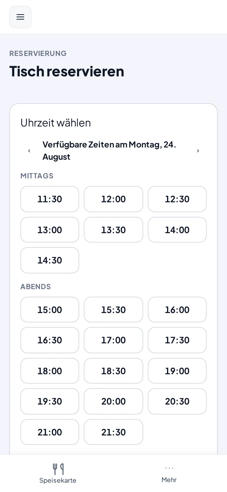 Die freien Zeiten eines Tages, gruppiert nach mittags und abends