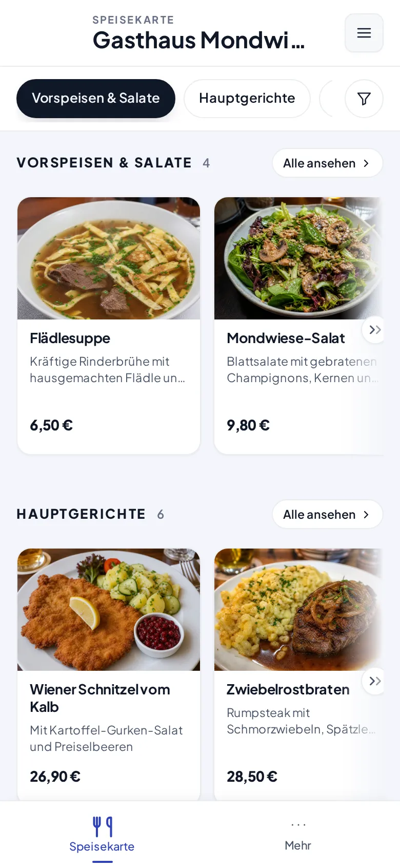 Die Gästeansicht der Karte auf dem Smartphone
