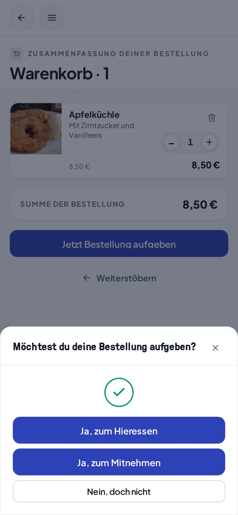 Die Nachfrage Hieressen oder Mitnehmen