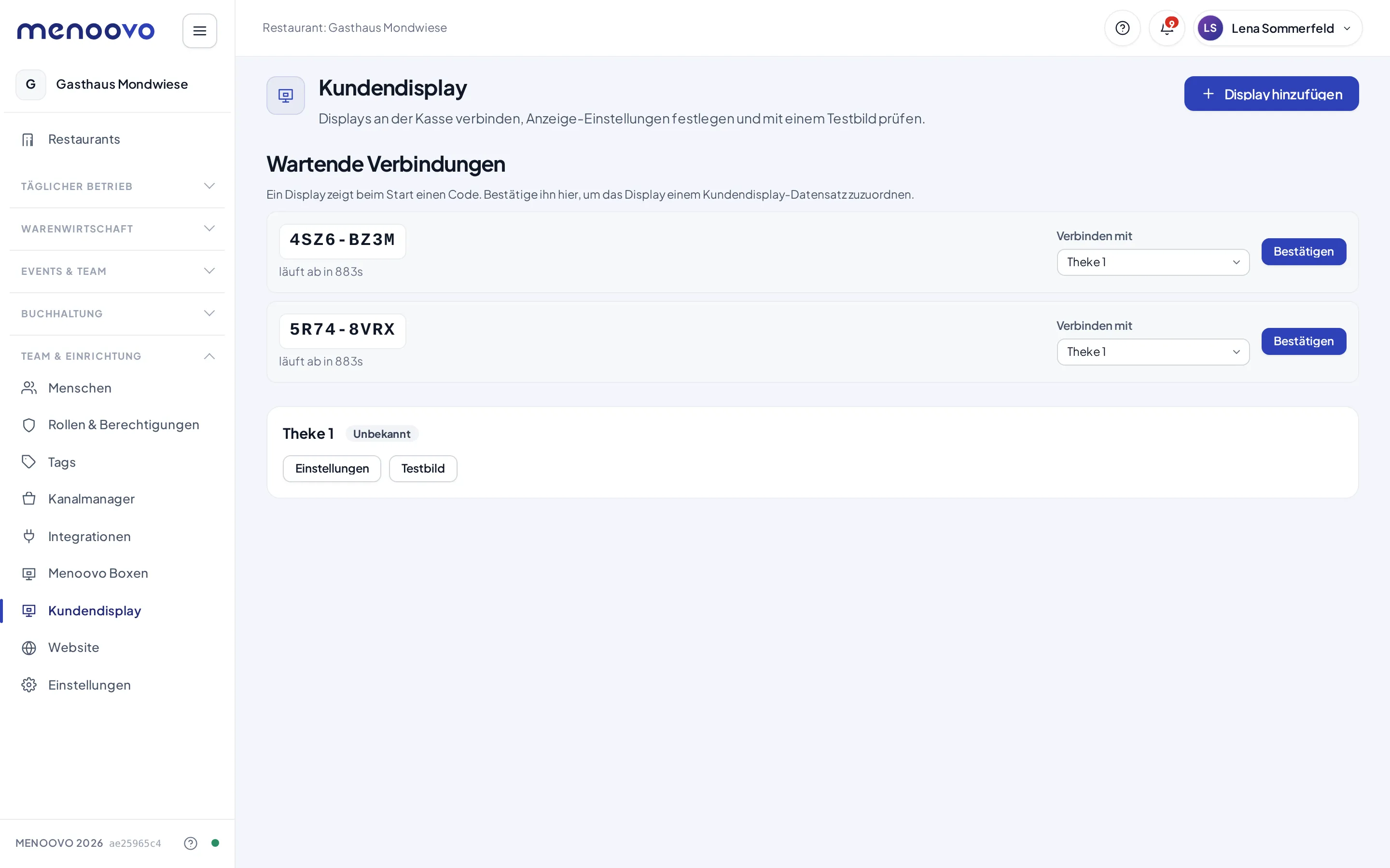 Die Warteliste mit dem Code des Displays und der Auswahl „Verbinden mit“