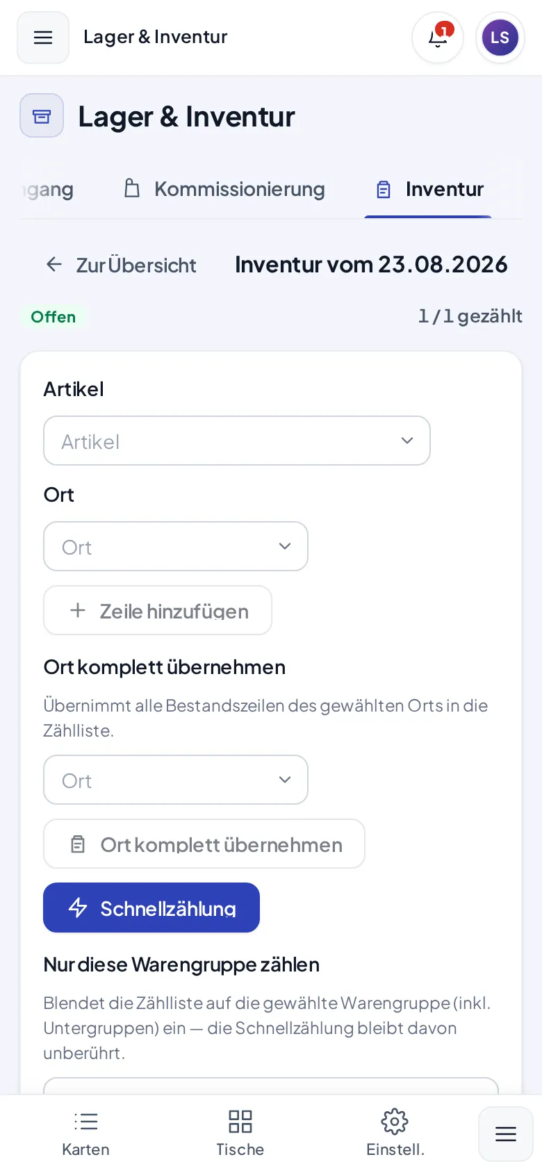 Die Inventur-Zählliste auf dem Smartphone