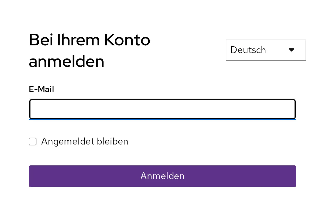 Die Anmeldemaske „Bei Ihrem Konto anmelden“ mit E-Mail-Feld