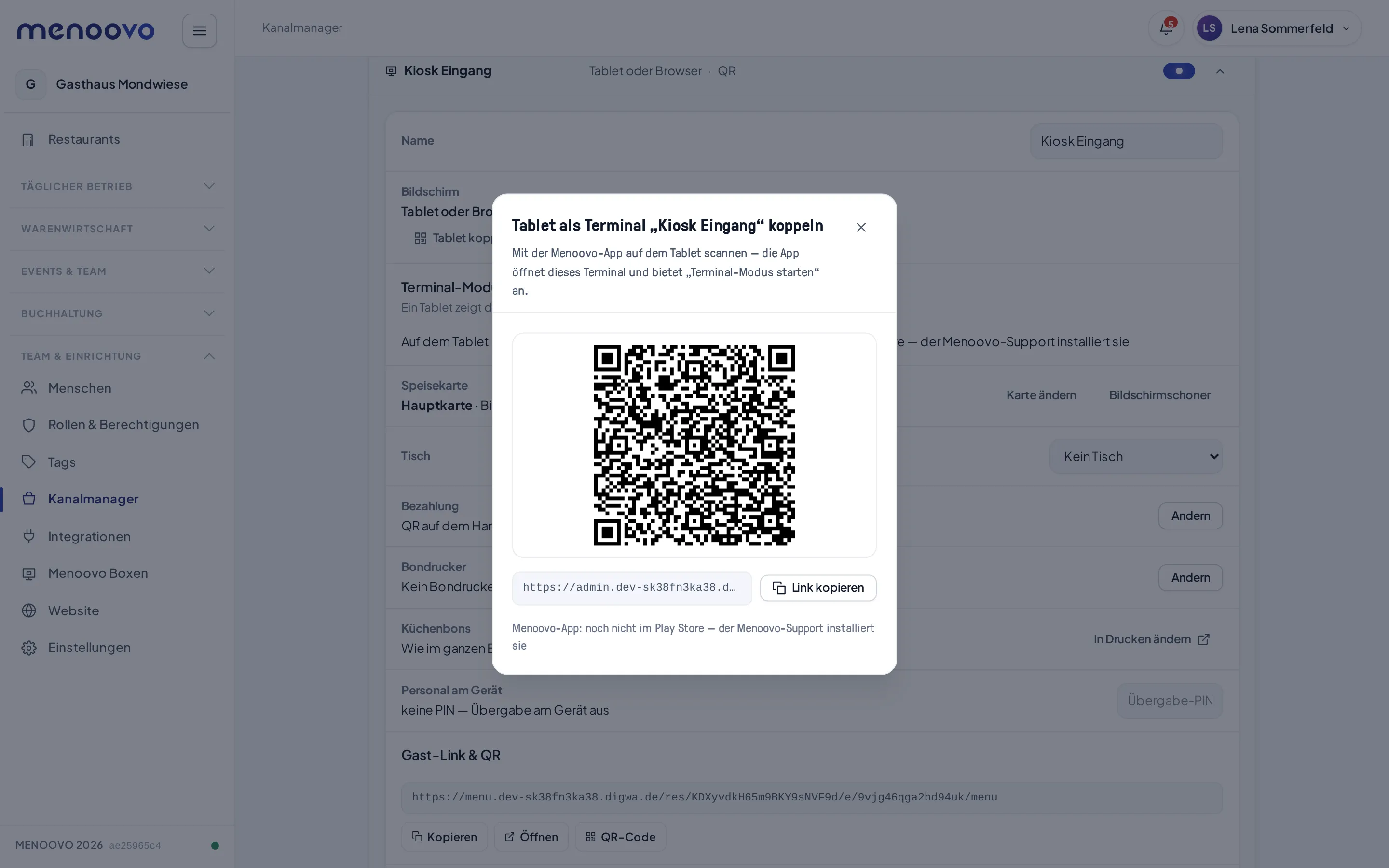 Der Koppel-Dialog mit QR-Code für das Tablet